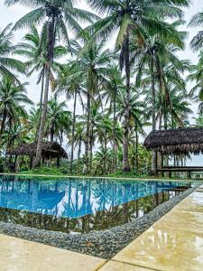 CavintiCaliraya Ecoville Recreation and Farm Resort的棕榈树环绕的度假村游泳池
