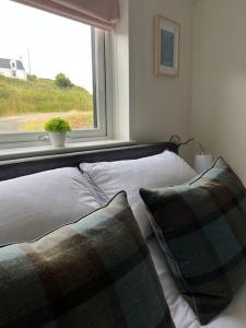 KilmaluagIsland Coorie的窗户间内的一张带两个枕头的床