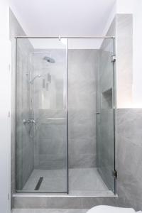 布加勒斯特CALEA VICTORIEI 208, Old Town Bucharest Apartment的浴室里设有玻璃门淋浴