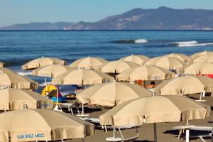 佩夏罗马纳Gitavillage Club degli Amici的海滩上一束遮阳伞