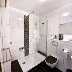 科隆科隆拉斯公寓的带淋浴和卫生间的白色浴室