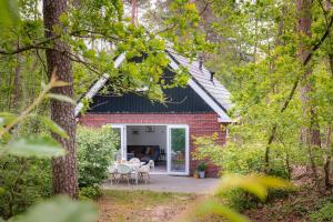 宁斯佩特Luxe Vakantiehuis Grove Den Veluwe的红砖房子,在树林里设有一个庭院