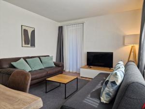 圣莫里茨Apartment Via Surpunt - Casa - 5 Rooms的带沙发和平面电视的客厅
