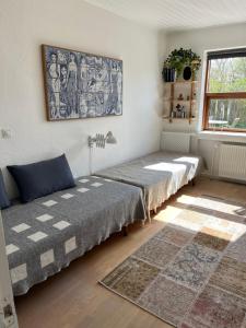 海宁Hus og have i Herning, 100 kvm ialt的一间带两张床的卧室和地毯