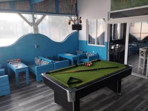 茹里洛夫卡Blue Bungalow Jurilovca的台球室设有台球桌和沙发