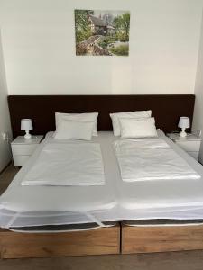 鲁德尼克Apartman Petrovic的一张配有白色床单和枕头的大床
