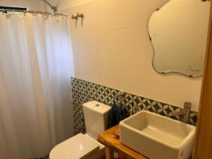 塞拉纳镇Cabaña Los Ceibos.的一间带卫生间、水槽和镜子的浴室