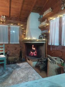 米罗Etna Baite Milo的小木屋内带壁炉的客厅