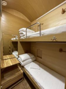 利沃夫AntiHostel Forrest的小房间设有两张双层床和毛巾