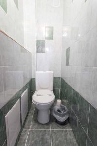彼得罗巴甫洛夫斯克Самара的浴室设有白色卫生间,位于绿色瓷砖墙壁上