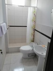 纳斯卡Alemar's House的白色的浴室设有卫生间和水槽。