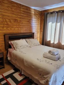 艾森港Cabañas ali的一间卧室配有一张床,上面有两条毛巾