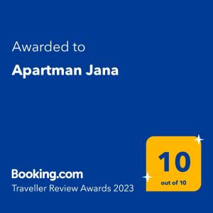 比耶利纳Apartman Jana的标有Aprilananjamara的文本的黄色标志