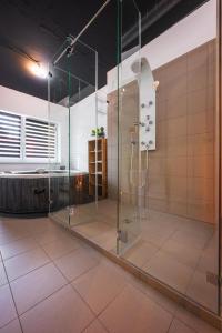布拉迪斯拉发Wellness Apartman Vrakuna的带淋浴的浴室和玻璃墙