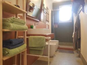 拉卡莱LA LIMONAIA的浴室配有盥洗盆、卫生间和毛巾。
