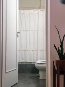 瓜伊马延Departamento de Noah的浴室设有卫生间和白色的淋浴帘