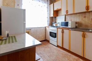 彼得罗巴甫洛夫斯克Толедо的厨房配有白色冰箱和微波炉