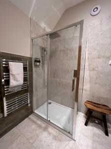 阿里塞格Raasay Studio Lodge的浴室里设有玻璃门淋浴