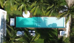 雅帕拉廷加Pe na Areia Boutique Hotel的享有游泳池和棕榈树的上方景色