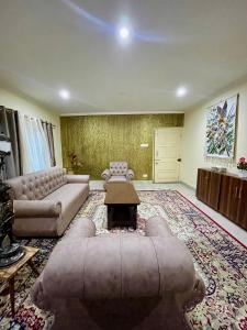 斯利那加The Khayabaan - Luxurious Home Stay Away From Home的带沙发和桌子的大客厅