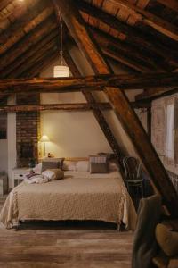 萨连特加列戈Casa Rural Valle de Tena的阁楼上的卧室配有一张大床