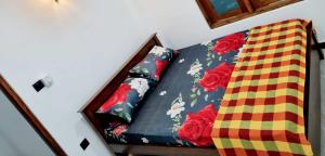 皮利亚恩达拉Hansi Villa的墙上有红玫瑰的床