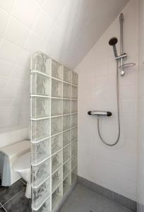 龙讷比Modern house in Ronneby near lake and sea的带淋浴和卫生间的浴室