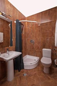 奥赫里德可丽亚别墅酒店的一间带水槽、卫生间和淋浴的浴室