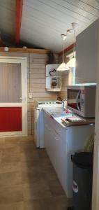 Noord-SleenZizania的一间厨房,配有白色家电和红色的门