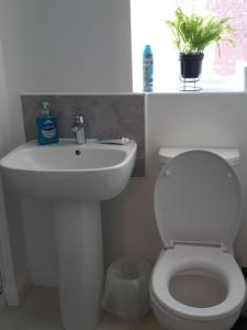 拉什登Our Guests的浴室配有白色卫生间和盥洗盆。