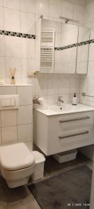 拉布Rooms and Apartments Riviera的白色的浴室设有卫生间和水槽。