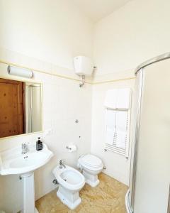 佛罗伦萨奇马布耶9B&B酒店的白色的浴室设有卫生间和水槽。