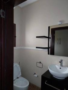 阿克拉Aspen Luxury Villa的浴室配有白色卫生间和盥洗盆。