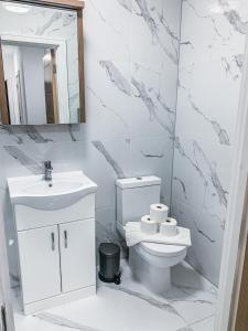 史云顿Swindon City Centre Apartments by Elegance Living的白色的浴室设有卫生间和水槽。