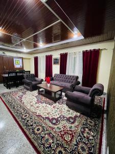 斯利那加The Khayabaan - Luxurious Home Stay Away From Home的带沙发和桌子的客厅以及地毯。