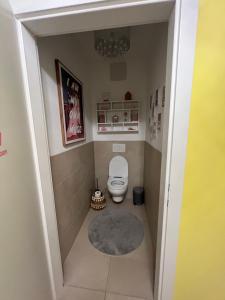 维也纳Der Salon Hostel的一间带卫生间和地毯的小浴室