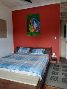 恩布Embu Manacás da Serra的一间卧室配有一张红色墙壁的床