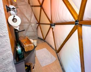 萨潘贾Sapanca Dome Glamping的帐篷内的浴室的顶部景致