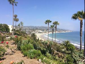 拉古纳海滩Laguna Beach Modern Home-beach across st/town 1blk的享有棕榈树海滩和大海的景色