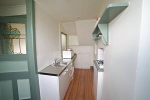 巴拉腊特2 Bedroom Self Contained Apartment with Spa的一个带水槽和镜子的小厨房