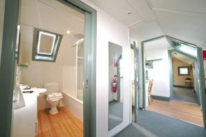 巴拉腊特2 Bedroom Self Contained Apartment with Spa的一间带卫生间、水槽和镜子的浴室