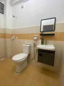 Kampong Belah DuaComfy Sutera Seberang Jaya的一间带卫生间、水槽和镜子的浴室