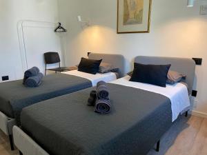 梅斯特Casa Silvano的客房设有两张带蓝色枕头的床。