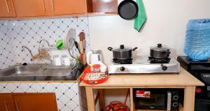 奈瓦沙Shalom Apartments的厨房柜台配有两个炉灶