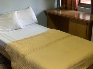 阿克拉One bedroom at East Legon的一间卧室配有一张带黄色毯子的大床