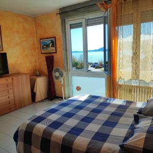 韦尔巴尼亚Appartamento Chic Vista Lago - Casa Janis的一间卧室设有一张床和一个大窗户