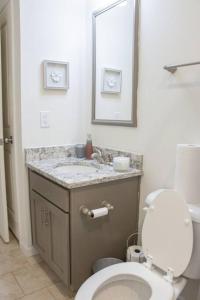 费城Urban Oasis in University City的一间带卫生间、水槽和镜子的浴室
