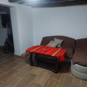 科普里夫什迪察Guest Rooms Didka的客厅配有一张带红色桌子的沙发