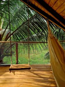 圣罗斯PURA VIDA Lodge Cabane perchée的一个带吊床和棕榈树的门廊