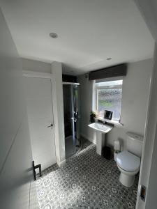 伦敦德里Westland Suites - Stylish, Modern, Elegant, Central Apartments A的浴室配有卫生间、淋浴和盥洗盆。